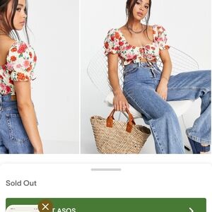 Topshop Red and White Floral Crop Blouse